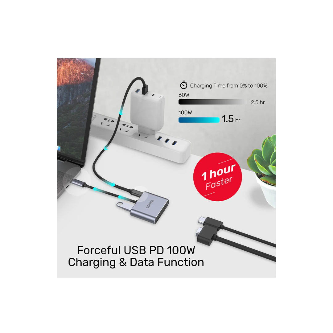 Unitek D1049A uHUB Q4 Lite 4-in-1 USB-C Hub with MST Dual Display and PD 100W Unitek D1049A uHUB Q4 Lite 4-in-1 USB-C Hub with MST Dual Display and PD 100W